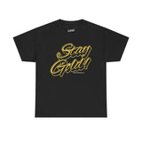 Stay Gold Script Tee — Retro Yellow Graphic T-Shirt